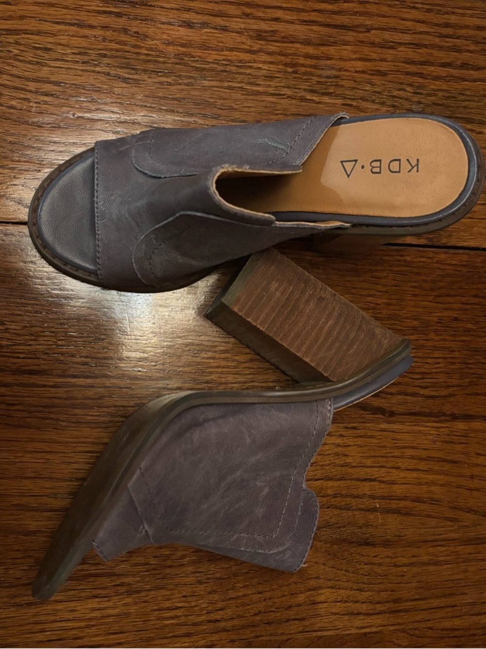 Open-Toe Block Heel Mule in Gray blue